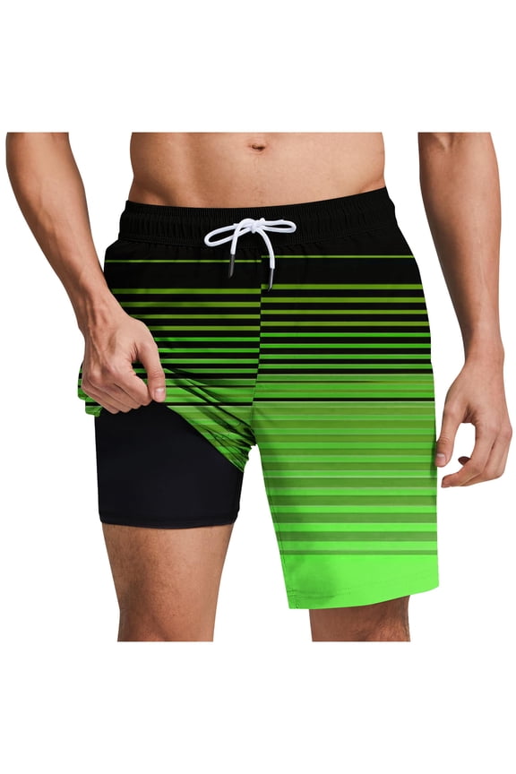 Shorts for Men Plus Size Strip Printed Drawstring Elastic Waisted Loose Comfy Shorts with Pocket Green 3XL