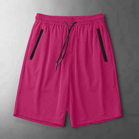 Shorts for Men Quick-drying Ice Silk Running Solid Color Pocket Summer Shorts Hot Pink XXL