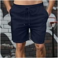thumbnail image 1 of Shorts for Men Solid Color Drawstring Elastic Waist and Pockets Mid-Rise Bermuda Shorts Washed Crinkle Dark Blue M, 1 of 6