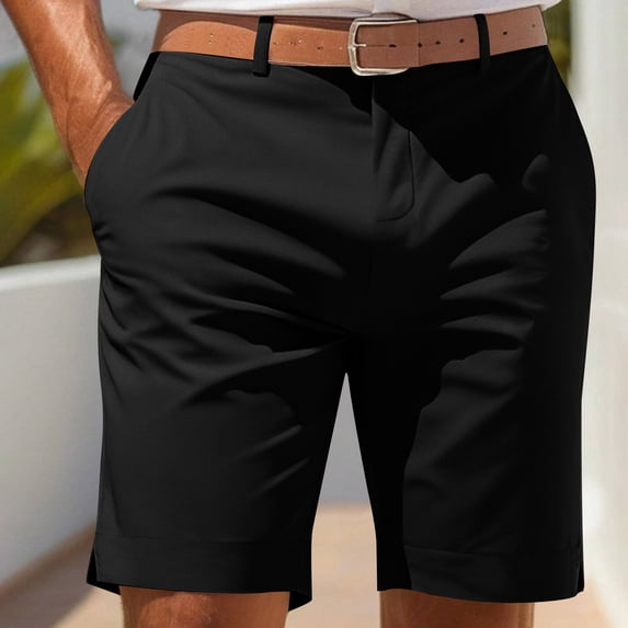 Shorts for Men Solid Color Elastic Waist Button Casual Short with Side Pockets Summer Vacation Beach Shorts, Size S-3XL