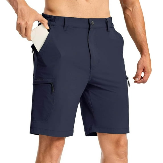 Shorts for Men Solid-Color Loose Casual Button Zipper Multi-Pocket Workwear Short Pants Navy S