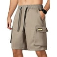 thumbnail image 1 of Shorts for Men Solid Color Training Elastic Waist Pocket Bermuda Shorts Khaki XXL, 1 of 4