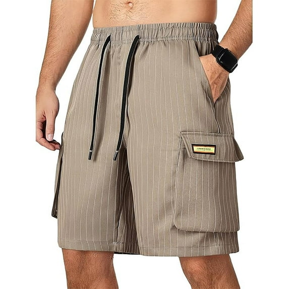 Shorts for Men Solid Color Training Elastic Waist Pocket Bermuda Shorts Khaki XXL
