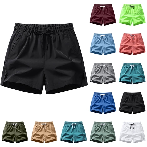 Shorts for Men Summer Solid Color Casual Shorts Mens Shorts with Pockets Elastic Waist Mens Shorts Under $10, Black-S
