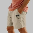 thumbnail image 1 of Shorts for Men Washed Crinkle Palm Tree Print Elastic Waist Straight-Leg Beach Shorts Beige XXL, 1 of 4