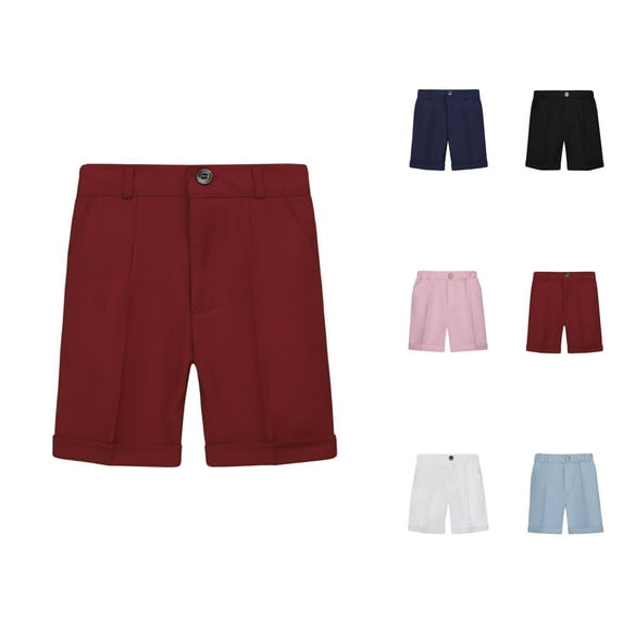 Shorts for Teens Boys Casual Shorts Toddler Boys' Loose Fit Casual Shorts Breathable Solid Color Pleated And Rolled Suit Pants For Outdoor
