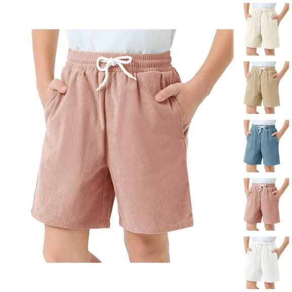 Shorts for Teens Boys' Pants Boys Girls Corduroy Shorts Kids Casual Elastic Waist Drawstring Summer Shorts With Pockets 5 14 Years