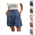 thumbnail image 1 of Shorts for Women 2026 Summer Cotton Linen Elastic High Waist Wide Straight Leg Office Work Shorts with Pockets, 1 of 10