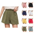 thumbnail image 1 of Shorts for Women 2026 Summer Cotton Linen Elastic Waist Lightweight Wide Leg Relaxed Fit Casual Shorts with Pockets, 1 of 6