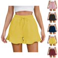 thumbnail image 1 of Shorts for Women 2026 Summer Cotton Linen Elastic Waist Wide Leg Ruffle Hem Flowy Casual Shorts with Pockets, 1 of 9