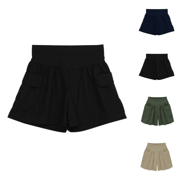 Shorts for Women 2026 Summer Cotton Plus Size Elastic Waist Wide Leg Casual Shorts with Pockets