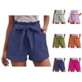 thumbnail image 1 of Shorts for Women 2026 Summer Elastic High Waist Adjustable Tie Knot Wide Leg Loose Linen Casual Shorts with Pockets, 1 of 6