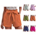 thumbnail image 1 of Shorts for Women 2026 Summer Elastic High Waist Adjustable Tie Knot Wide Leg Loose Linen Casual Shorts with Pockets, 1 of 6