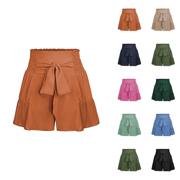 Shorts for Women 2026 Summer Elastic High Waist Adjustable Tie Knot Wide Leg Relaxed Fit Cute Beach Shorts