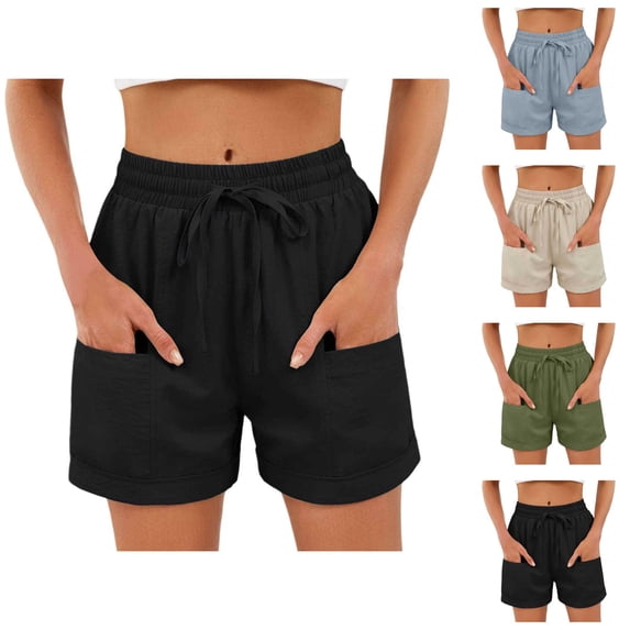 Shorts for Women 2026 Summer Elastic High Waist Drawstring Wide Leg Relaxed Fit Casual Shorts with Pockets