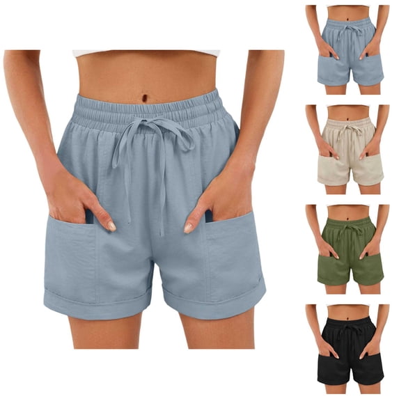 Shorts for Women 2026 Summer Elastic High Waist Drawstring Wide Leg Relaxed Fit Casual Shorts with Pockets