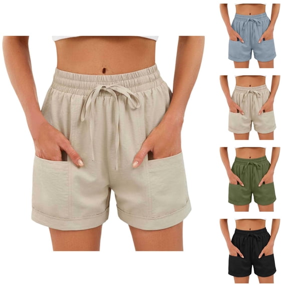 Shorts for Women 2026 Summer Elastic High Waist Drawstring Wide Leg Relaxed Fit Casual Shorts with Pockets