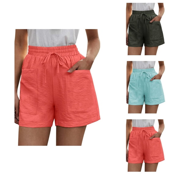 Shorts for Women 2026 Summer Elastic High Waist Drawstring Wide Straight Leg Relaxed Fit Casual Shorts with Deep Pockets