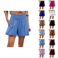 thumbnail image 1 of Shorts for Women 2026 Summer Elastic High Waist Wide Leg Relaxed Fit Smocked Casual Beach Cover Up Shorts with Pockets, 1 of 9