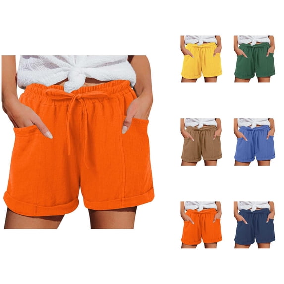 Shorts for Women 2026 Summer Elastic Waist Drawstring Straight Leg Casual Beach Shorts Loungewear with Pockets