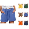 thumbnail image 1 of Shorts for Women 2026 Summer Elastic Waist Drawstring Straight Leg Casual Beach Shorts Loungewear with Pockets, 1 of 7