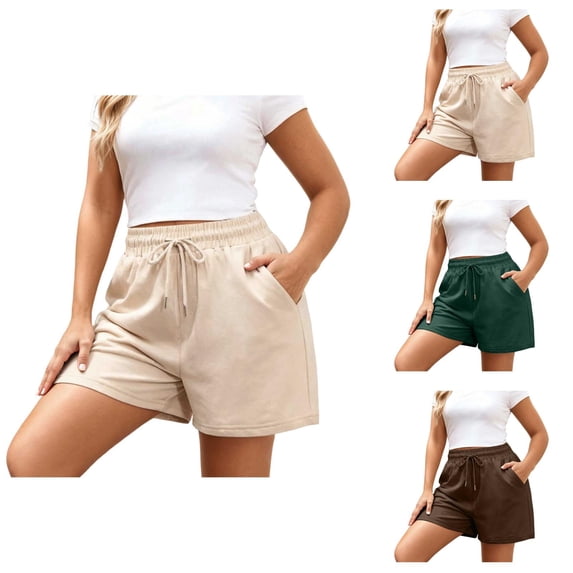Shorts for Women 2026 Summer Elastic Waist Drawstring Wide Straight Leg Relaxed Fit Athletic Casual Shorts with Pockets