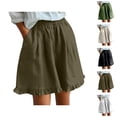 thumbnail image 1 of Shorts for Women 2026 Summer Elastic Waist Wide Leg Ruffle Hem Flowy Casual Beach Shorts with Pockets, 1 of 7