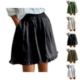 thumbnail image 1 of Shorts for Women 2026 Summer Elastic Waist Wide Leg Ruffle Hem Flowy Casual Beach Shorts with Pockets, 1 of 7