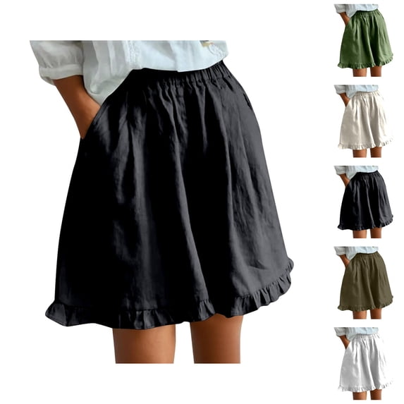 Shorts for Women 2026 Summer Elastic Waist Wide Leg Ruffle Hem Flowy Casual Beach Shorts with Pockets