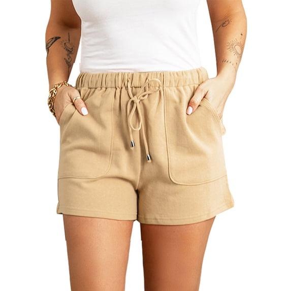 Shorts for Women Aoujea Plus Size for Women's Fashion Solid Color Plus Size Rope Tie Shorts Yoga Sport Shorts Khaki on Clearance