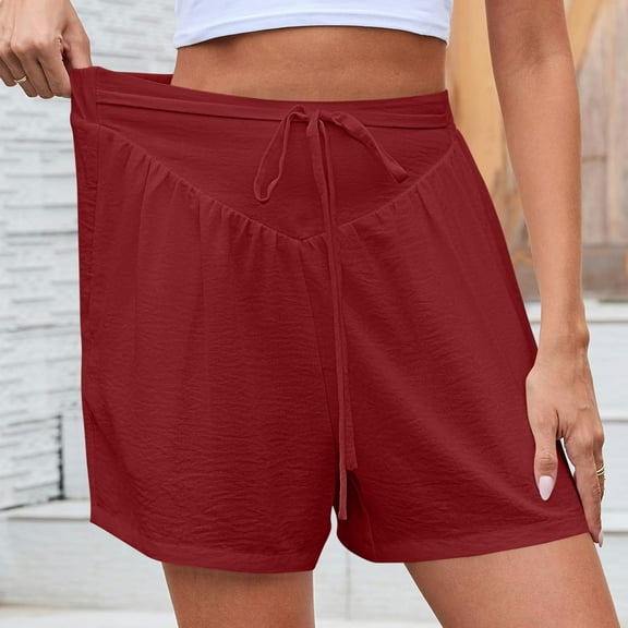 Shorts for Women Athletic Elastic Waist Drawstring Summer Solid Color Side Pocket Shorts