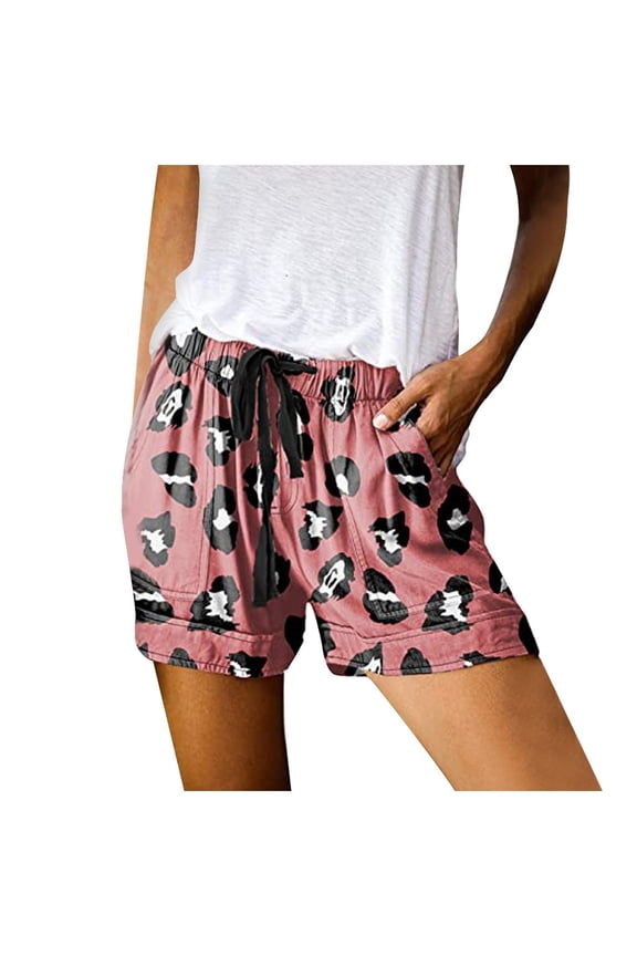 Shorts for Women Casual Comfy Leopard Drawstring Elastic Waist Pockets Womens Skorts,Red,2XL