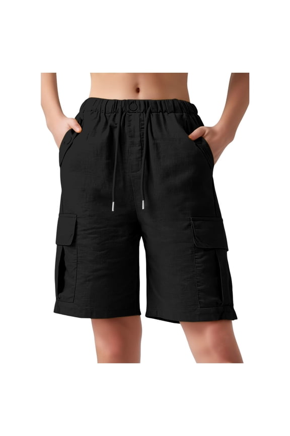 Shorts for Women Casual High Waist Pocket Five Point Breathable Womens Pants,Black,S