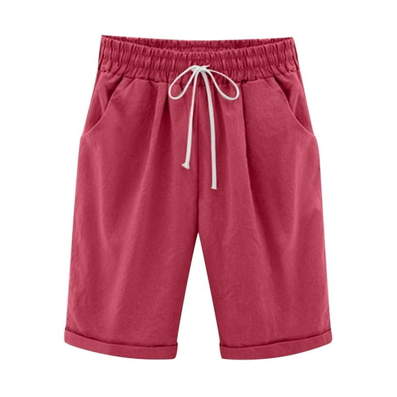 Shorts for Women Casual Summer Elastic Waist Knee Length Loose Plus Size Lounge Bermuda Shorts with Drawstring Pockets