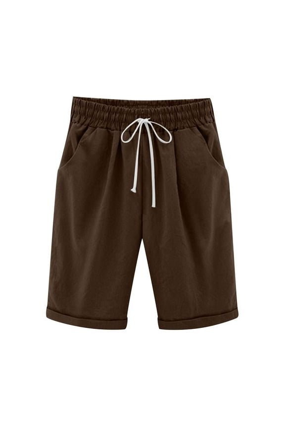 Shorts for Women Casual Summer Elastic Waist Knee Length Loose Plus Size Lounge Bermuda Shorts with Drawstring Pockets