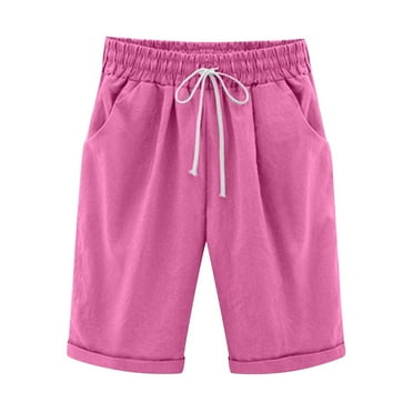 Shorts for Women Casual Summer Elastic Waist Knee Length Loose Plus Size Lounge Bermuda Shorts with Drawstring Pockets