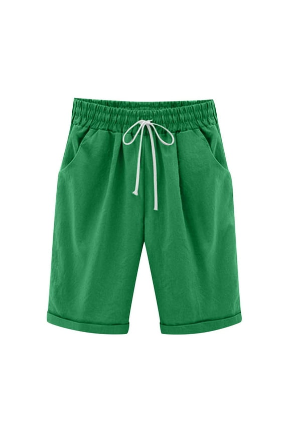 Shorts for Women Casual Summer Elastic Waist Knee Length Loose Plus Size Lounge Bermuda Shorts with Drawstring Pockets