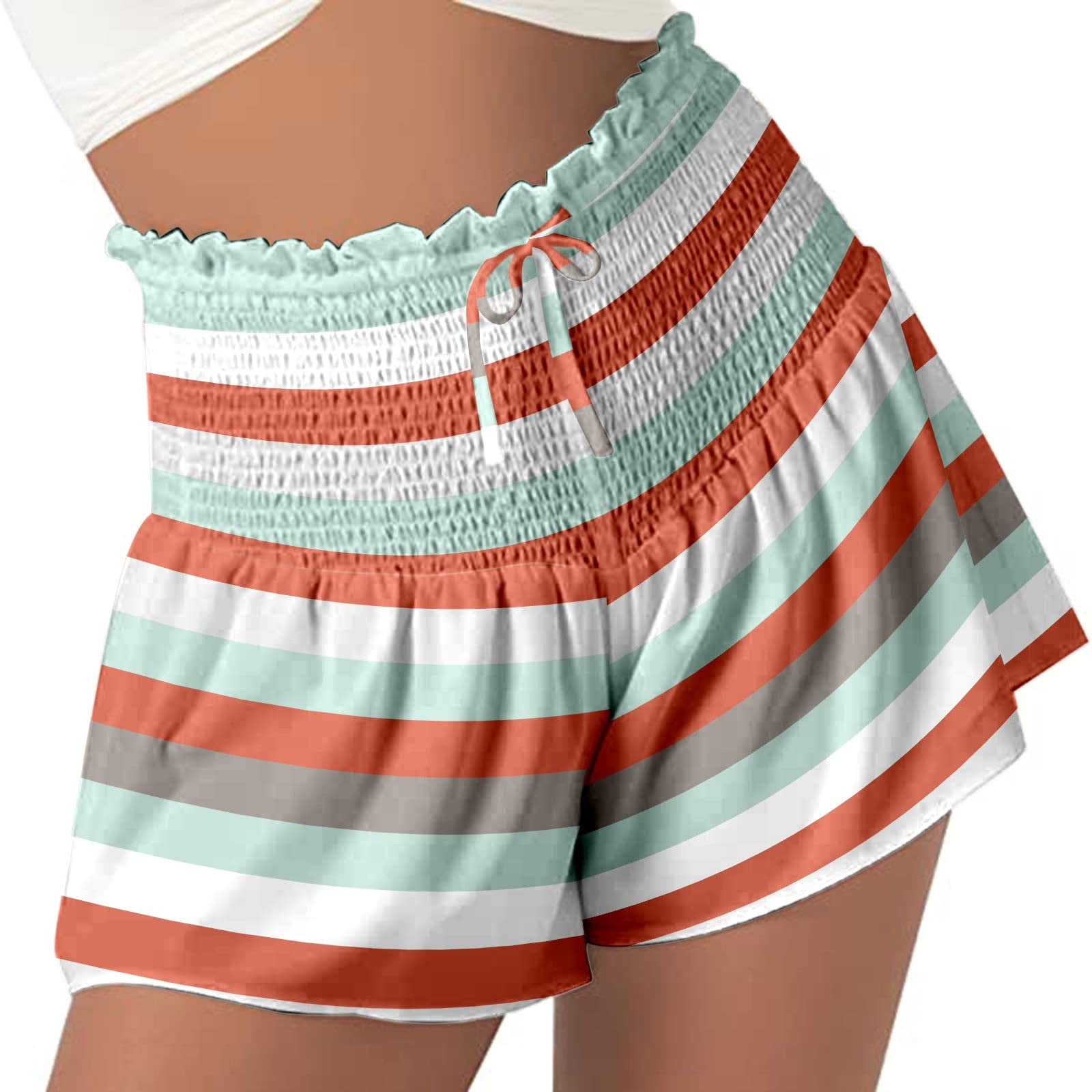 Shorts for Women Casual Summer Flowy Smocked High Waisted Shorts Quick Dry  Cute Beach Board Shorts with Drawstring