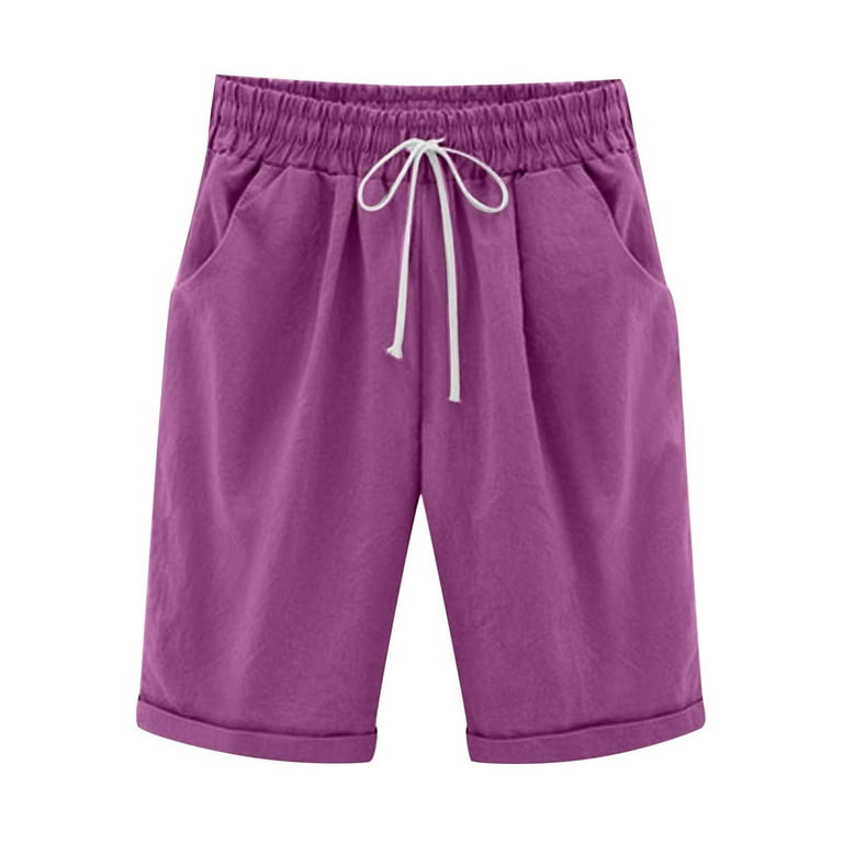 Womens cotton shorts elastic waist cheap