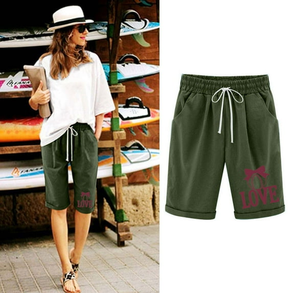 Shorts for Women Clearance $5 Printed Elastic Waist Drawstring With Casual Pockets Shorts