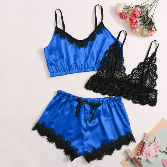 Tbopshirt Shorts for Women,Women V-Neck Eyelash Lace Stain Camisole Pajamas Bowknot Shorts Set