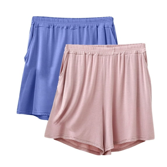 Shorts for Women, Xunlbb 2PC Women's Summer Elastic Waist Thin Quarter Shorts Color Thin Style Casual Pajamas Loose Size Home Pants