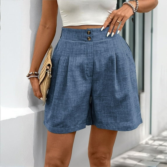 Shorts for Women Clearance, Xunlbb Women's Solid Color Elastic-waisted Casual Pocket Shorts Match All Comfy Straight Leg Three-quarter Shorts