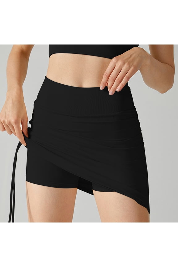 Shorts for Women Clearance, Xunlbb Women's Summer Solid Color Casual Drawstring Length Adjustable High Waist Sports Short Skirt Pants