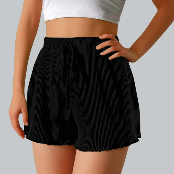 Shorts for Women Clearance, Xunlbb Women's Summer Solid Ribbed Casual Knitted Drawstring Elastic Waist Sports Shorts With Pockets