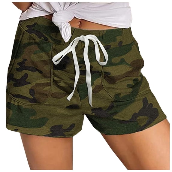 Shorts for Women Comfy Camo Drawstring Elastic Waist Pockets Casual Beach Shorts