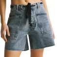 thumbnail image 1 of Shorts for Women Drawstring Bud Elastic Waist Slit Washed Denim Casual Street Shorts, 1 of 6