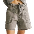 thumbnail image 1 of Shorts for Women Drawstring Bud Elastic Waist Slit Washed Denim Casual Street Shorts, 1 of 6