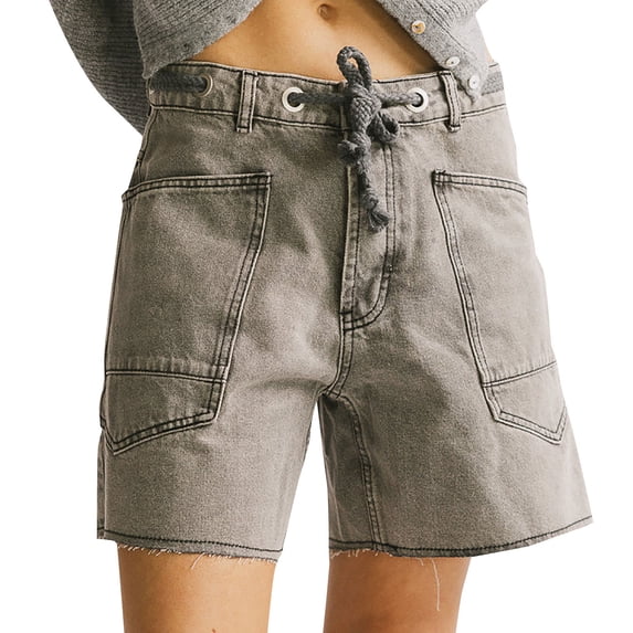 Shorts for Women Drawstring Bud Elastic Waist Slit Washed Denim Casual Street Shorts