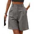 thumbnail image 1 of Elastic Waist Wide Leg Knee Length Summer Shorts for Women with Pockets Dark Gray S, 1 of 4